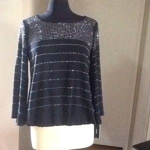 Alfani long sleeve decorated black top